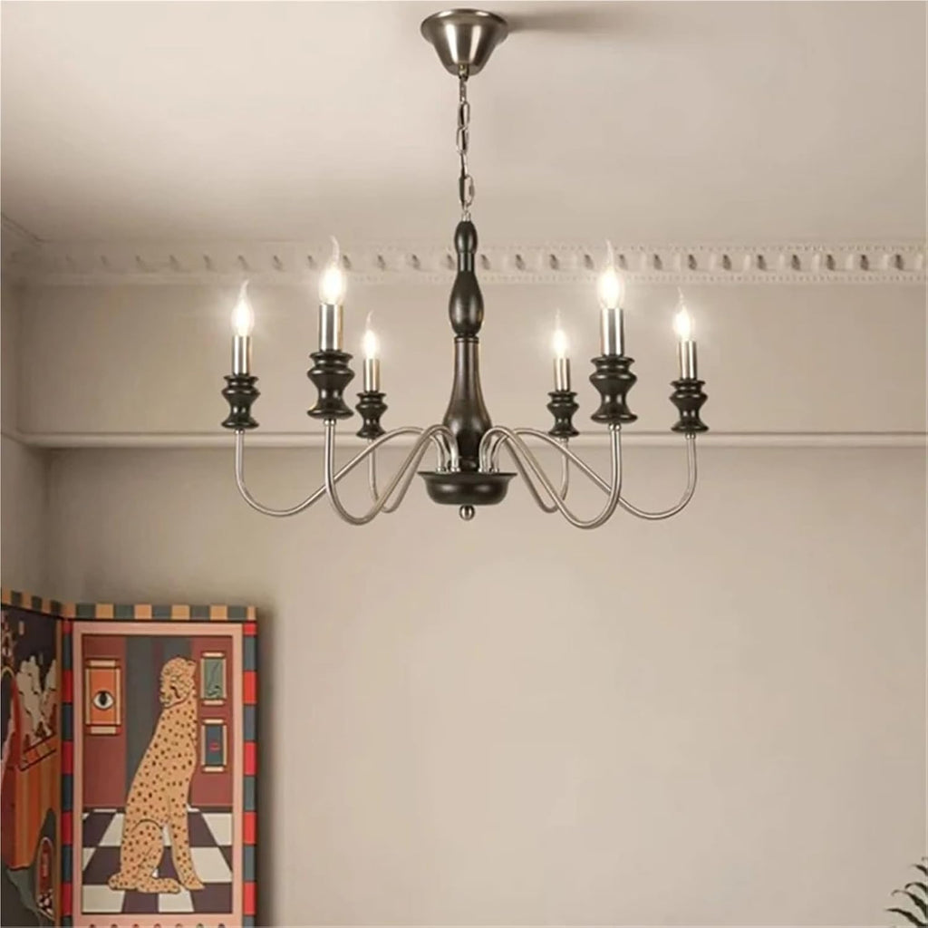 Retro Style E14 Bulb Chandelier Gold Silver Black Metal Dark Wood for Parlor Restaurant Bedroom Lighting,Dining Light Fixtures