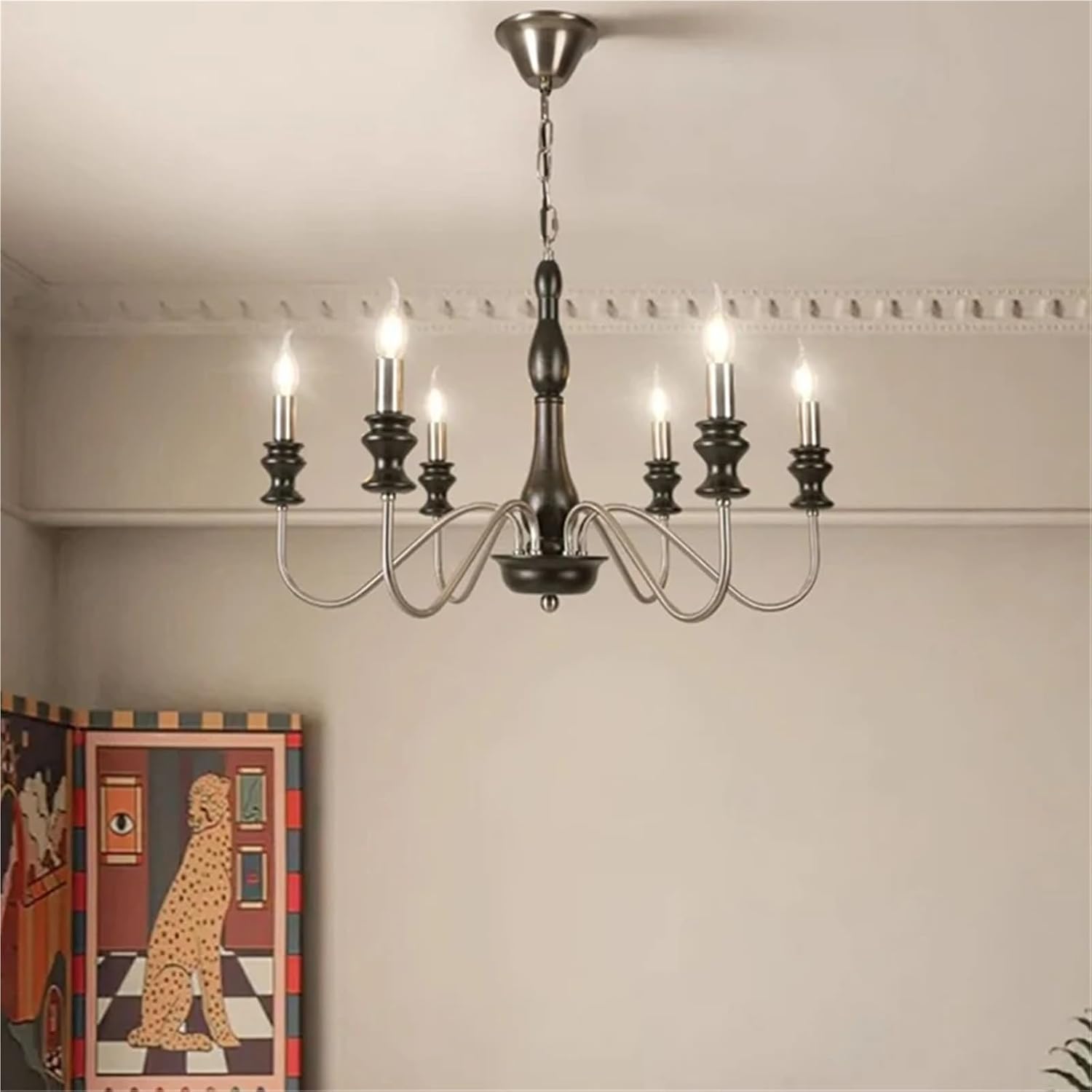 Retro Style E14 Bulb Chandelier Gold Silver Black Metal Dark Wood for Parlor Restaurant Bedroom Lighting,Dining Light Fixtures