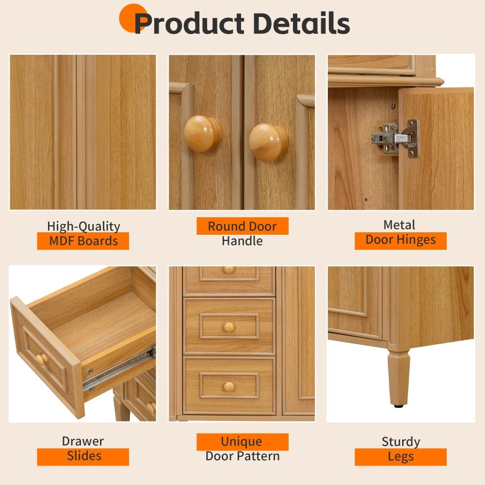 36 Inch Bathroom Vanity with Sink, Single Sink Bathroom Vanities, Gold Handles Bathroom Sink Cabinet (Wood)