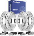AutoShack Front & Rear Brake Rotors & Ceramic Pads for Chevrolet, Silverado 2500 HD 2001-2010, 4WD RWD V8 6.0L 6.6L 8.1L - Coated Drilled & Slotted - Silver Matte Finish - TurboGuard