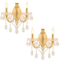 YLONG-ZS Gold Crystal Sconces Set of 2, Crystal Wall Chandelier Sconces Modern, Wall Mount Lamps Bedside, Wall Lamp Gold Wall Light for Bedroom, Living Room,Bathroom,Restrant,Hallway