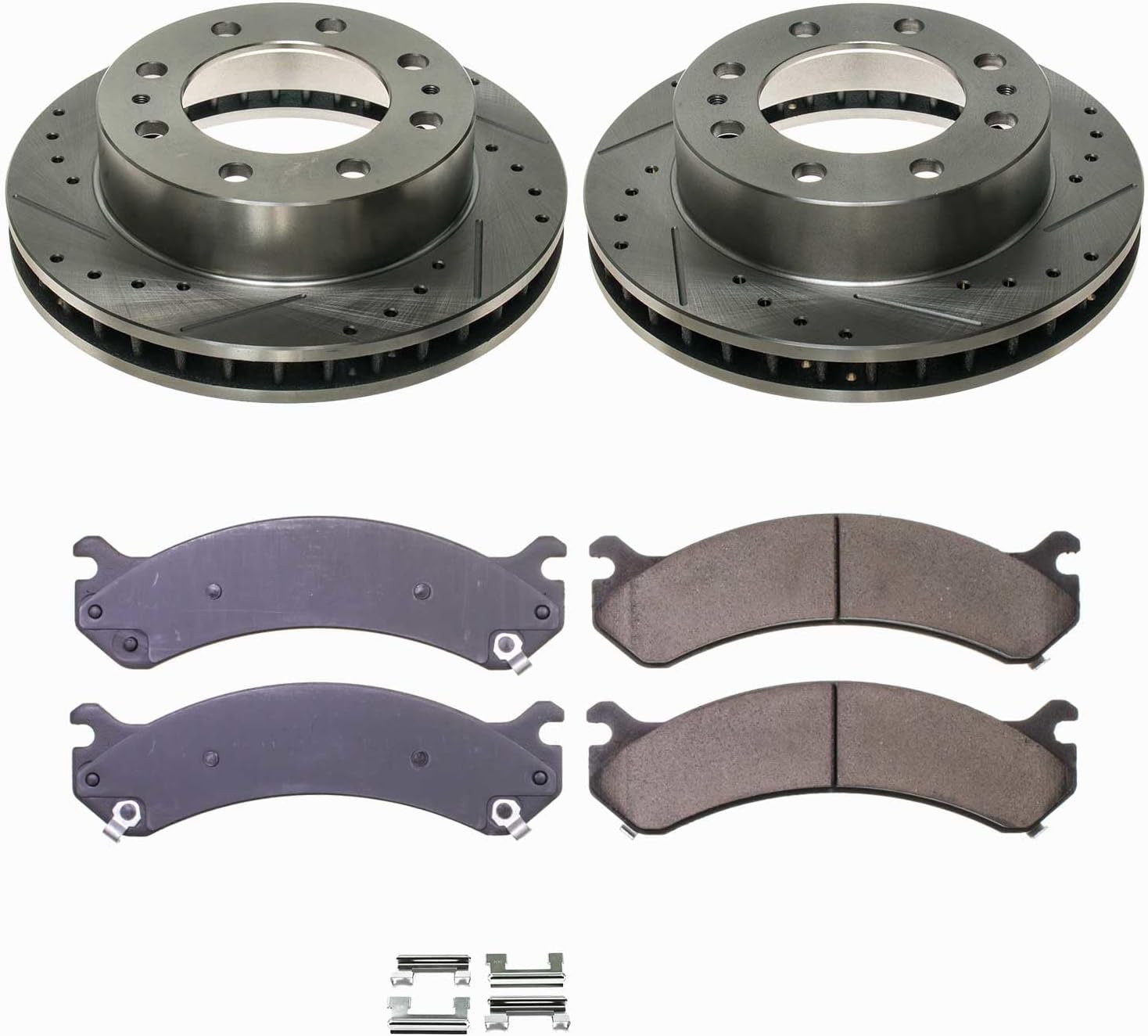 Callahan Brake Parts Front Brake Kit for Chevy Silverado 1500HD Suburban 2500 GMC Savana 2500 Sierra Yukon XL Hummer H2 - Drilled & Slotted Disc Rotors with Ceramic Brake Pads Replacement