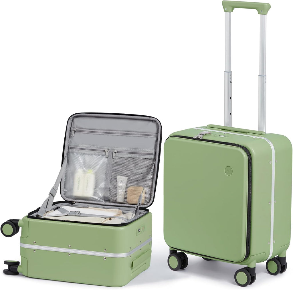 mixi 17x14x9 Carry On Luggage Underseat PC Hard Shell Suitcase Top Opening Aluminum Frame Travel Suitcases with Wheels, Avocado Green