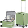 mixi 17x14x9 Carry On Luggage Underseat PC Hard Shell Suitcase Top Opening Aluminum Frame Travel Suitcases with Wheels, Avocado Green