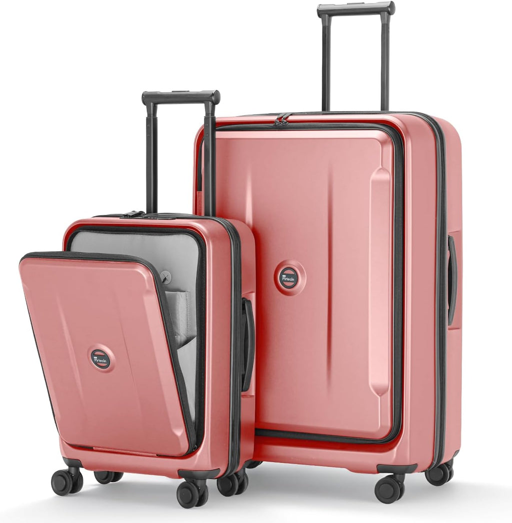 Luggage Sets 2 Piece, Carry On Luggage with Front Pocket & USB Port and 28 Inch Expandable Checked Luggage with Top Opening, Durable PC Hardside Suitcases with Spinner Wheels & TSA Lock, Pink (20/28)