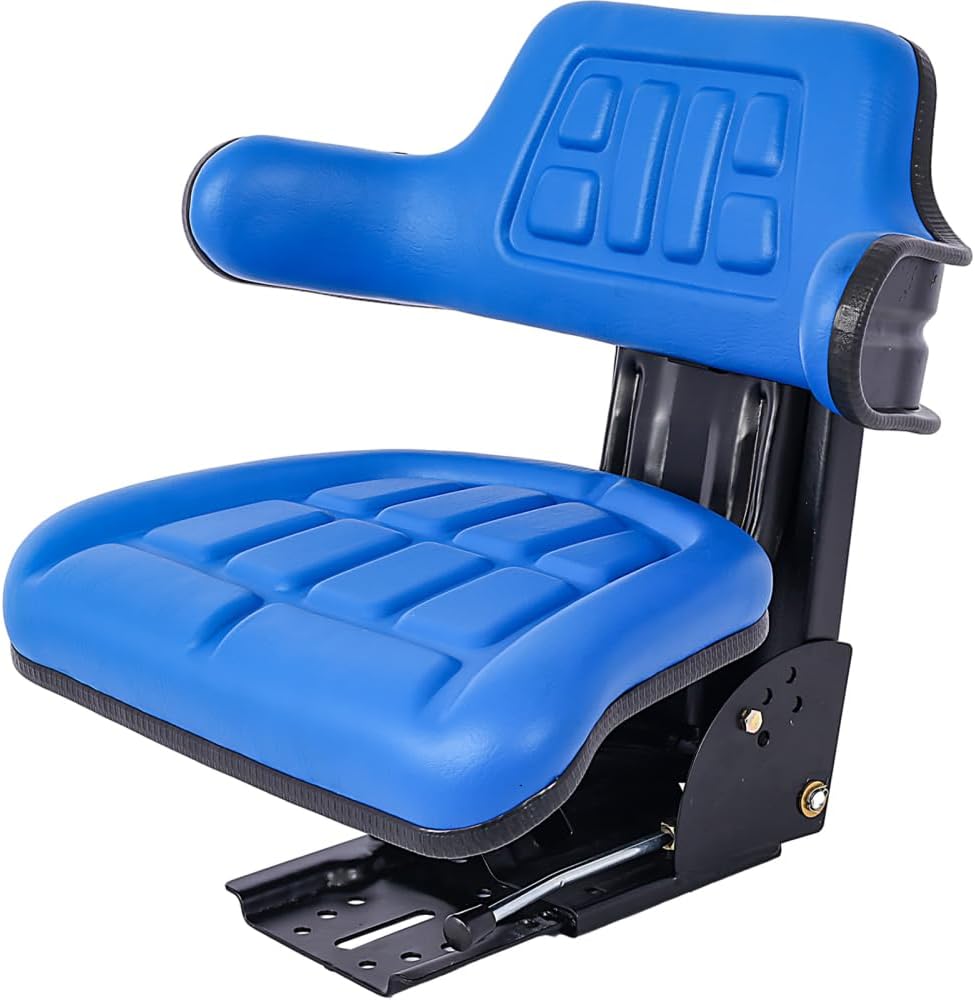 Universal Adjustable Ergonomics Tractor Seat with Heavy-Duty Padded Vinyl Cover, 110-265 LBS Weight Capacity, Heavy Duty Steel for Long-Lasting Comfort (Blue)