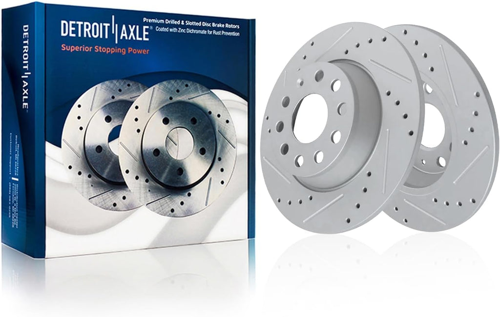 Detroit Axle - Brake Kit for Volkswagen 2010 Jetta 2009-2011 Eos 2009-2010 Audi A3 Quattro Drilled and Slotted Disc Brake Rotors Ceramic Brakes Pads : 11.34' inch Front and 11.10' inch Rear Rotors