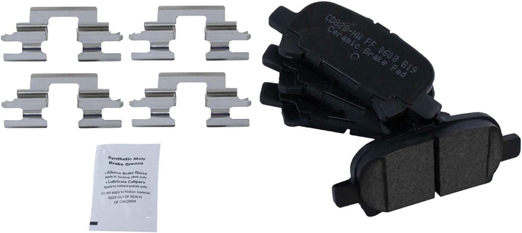 TRQ Rear Brake Pad and Rotor Set Ceramic Rotors Calipers Hoses Compatible with 2005-2007 Toyota Avalon 2002-2006 Camry 2004-2008 Solara