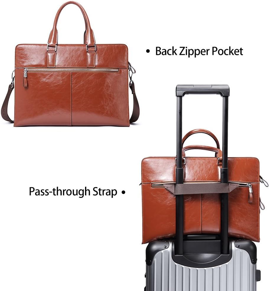 BOSTANTEN Women Genuine Leather Briefcase Tote Business Vintage Handbag 15.6' Laptop Shoulder Bag Brown