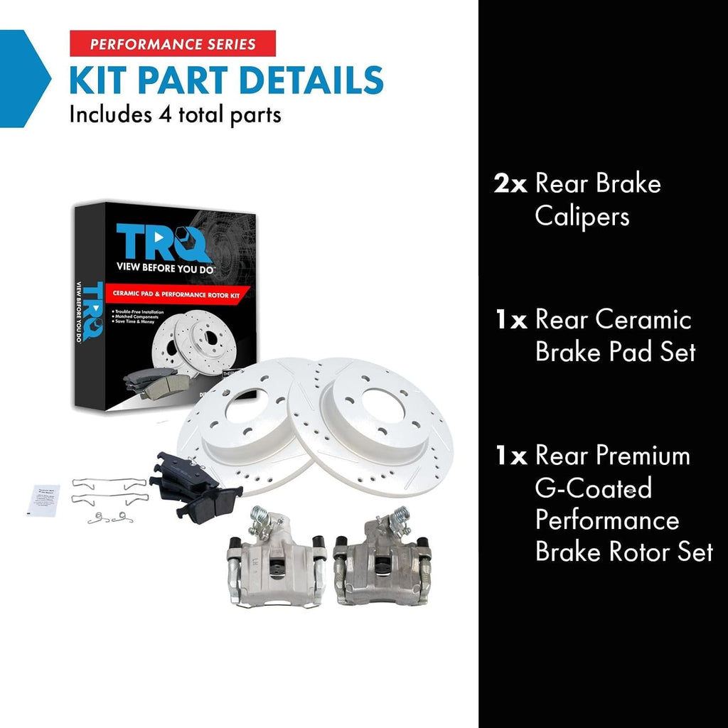 TRQ Performance Rear Brake Pad and Rotor Set Ceramic Solid Rotors Calipers Compatible with 2006-2008 Mazda 3