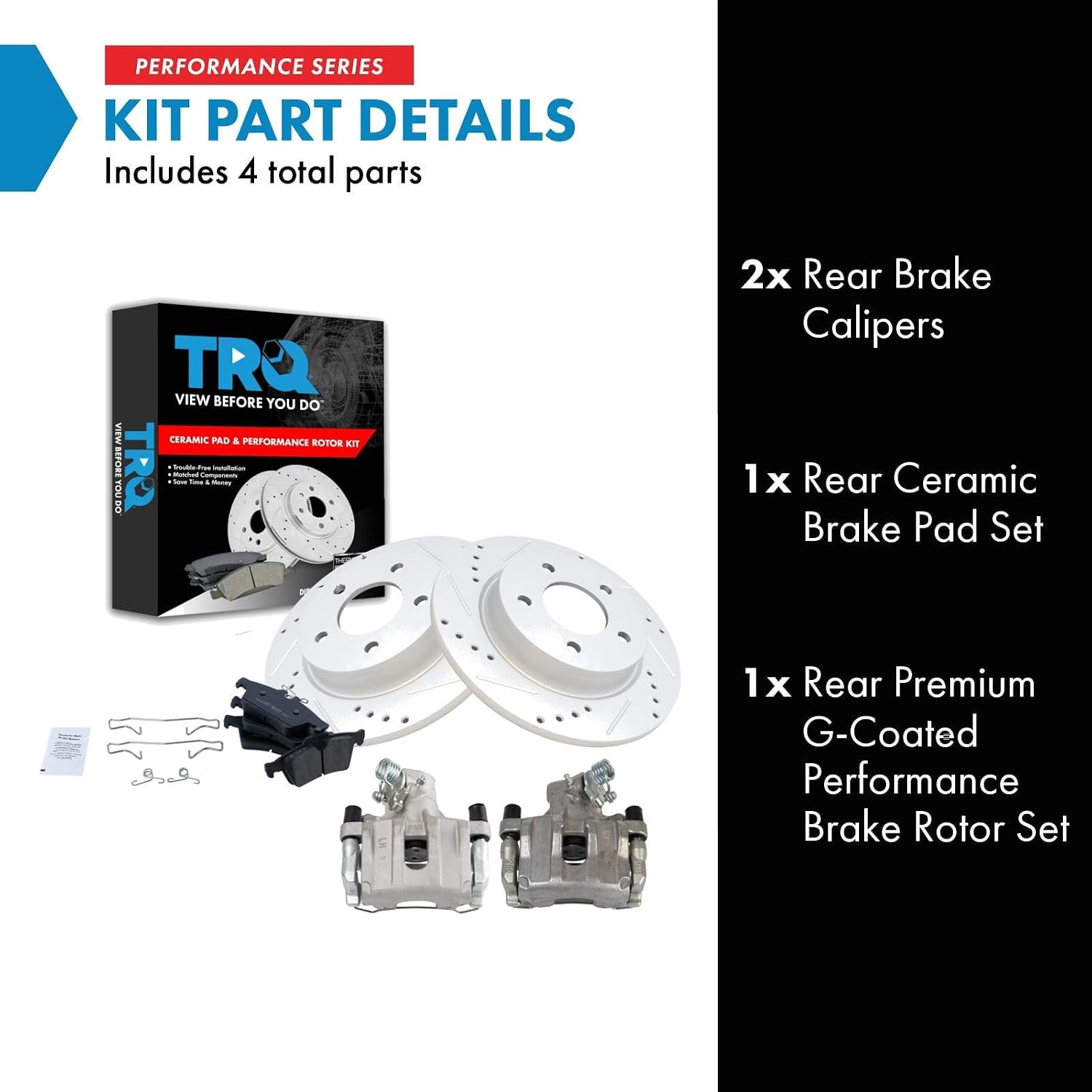 TRQ Performance Rear Brake Pad and Rotor Set Ceramic Solid Rotors Calipers Compatible with 2006-2008 Mazda 3
