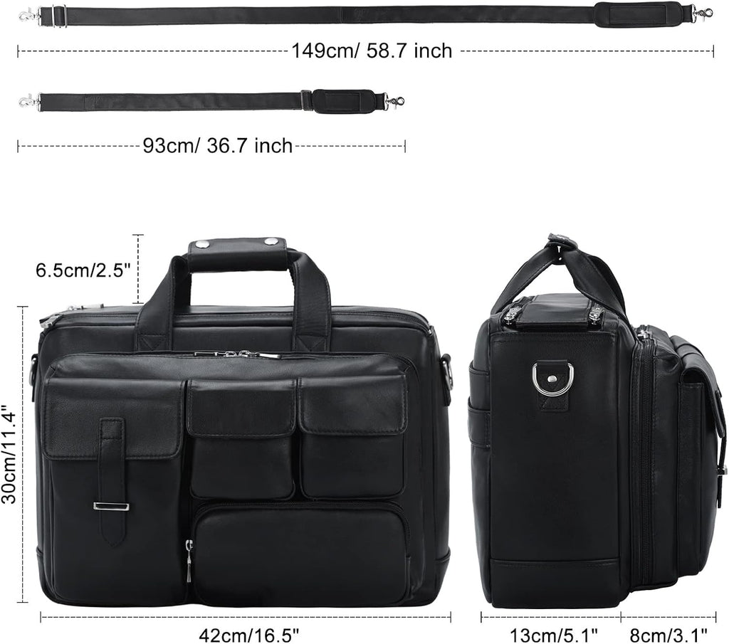 TIDING Full Grain Leather Briefcase For Men 17 Inch Laptop Case Business Travel Office Messenger Shoulder Bag