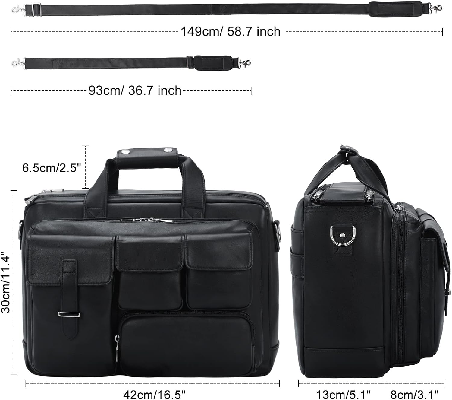 TIDING Full Grain Leather Briefcase For Men 17 Inch Laptop Case Business Travel Office Messenger Shoulder Bag