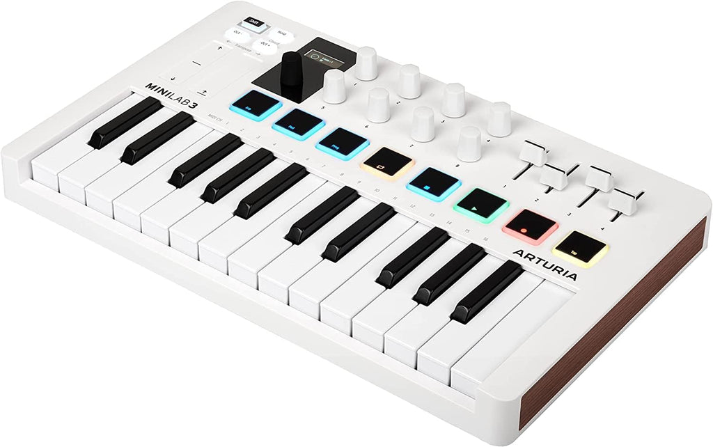 Arturia MiniLab 3 MIDI Keyboard Controller Bundle with SR350 Over Ear Samson Headphones, USB Cable & Polishing Cloth - 25 Key MIDI Keyboard for Recording Studio Equipment, Software Included (WHITE)