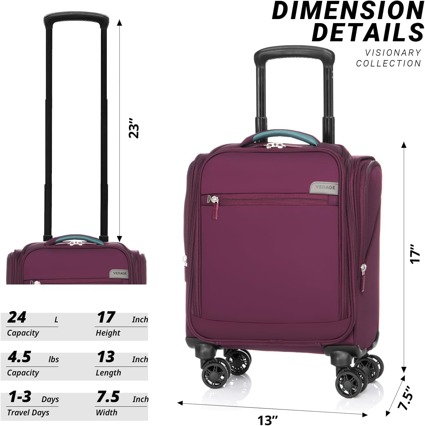 Verage Carry On Underseat Luggage with Wheels & USB Port, 14 Inch Wheeled Spinner Bag Carry-on Luggages for Airlines, Lightweight Suitcase Men Women, Pilots and Crew (14-Inch Compact Underseat)