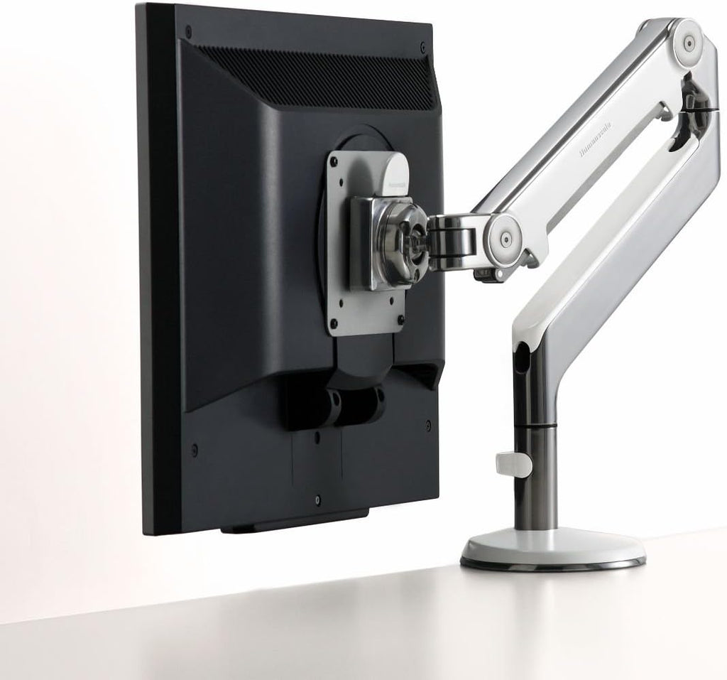 Humanscale M2 M2BW1S Adjustable Articulating Computer Monitor Arm - Bolt Through Mount with Base - Polished Aluminum with White Trim
