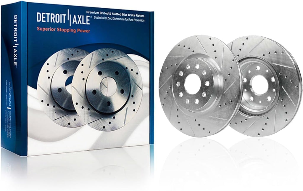 Detroit Axle - Brake Kit for 2014 Cadillac CTS [V; Sedan] Drilled and Slotted Disc Brakes Rotors Ceramic Brake Pads Replacement : 13.58' inch Front and 14.37' inch Rear Rotors