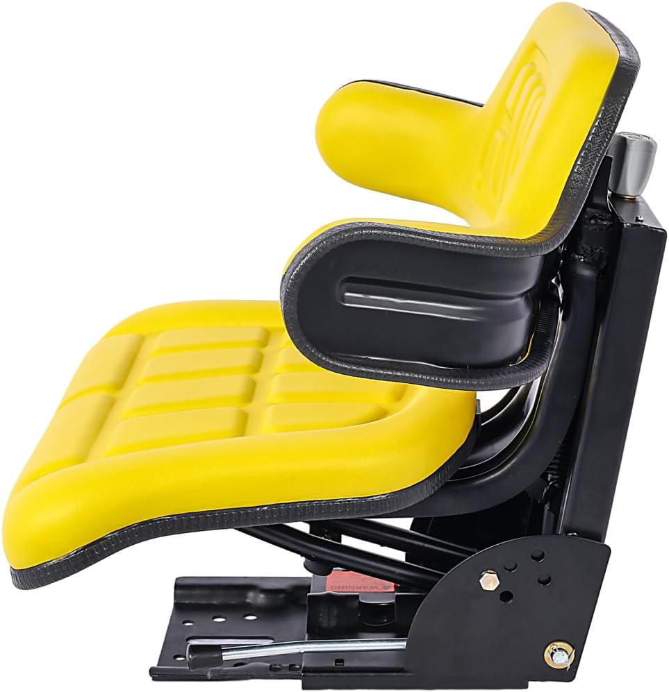 Universal Adjustable Ergonomics Tractor Seat with Heavy-Duty Padded Vinyl Cover, 110-265 LBS Weight Capacity, Heavy Duty Steel for Long-Lasting Comfort (Yellow)