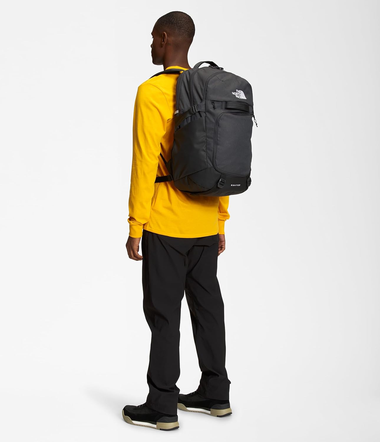 The North Face Router Everyday Laptop Backpack - Daypack, Water Repellent, Laptop Sleeve, Reflective Details, Asphalt Grey Light Heather/TNF Black-NPF, One Size