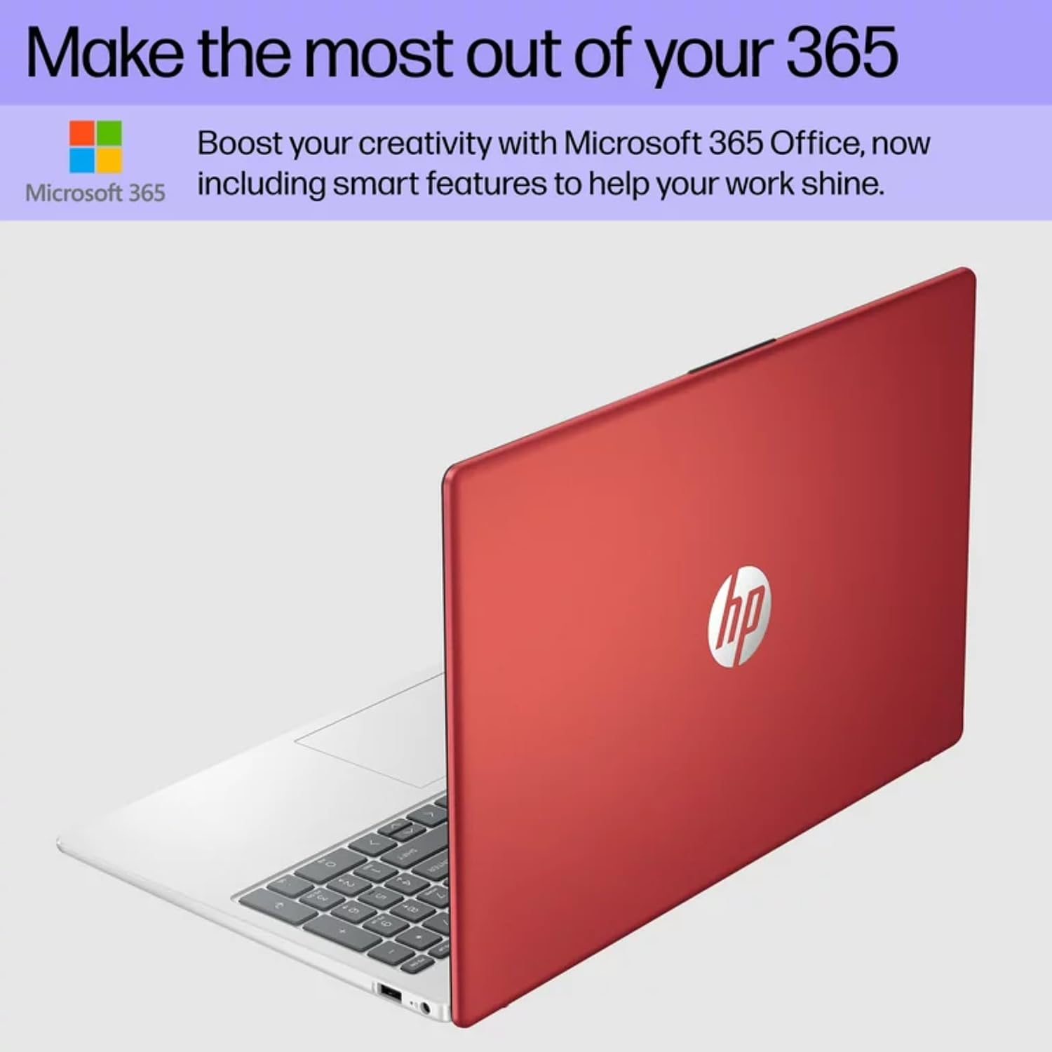 HP 15.6' Laptop with Microsoft 365-8GB Memory - Intel Inside | Anti-Glare Display, 128GB SSD 4-Cores CPU, Fast Charge and 12hrs Battery, no Mouse, Red