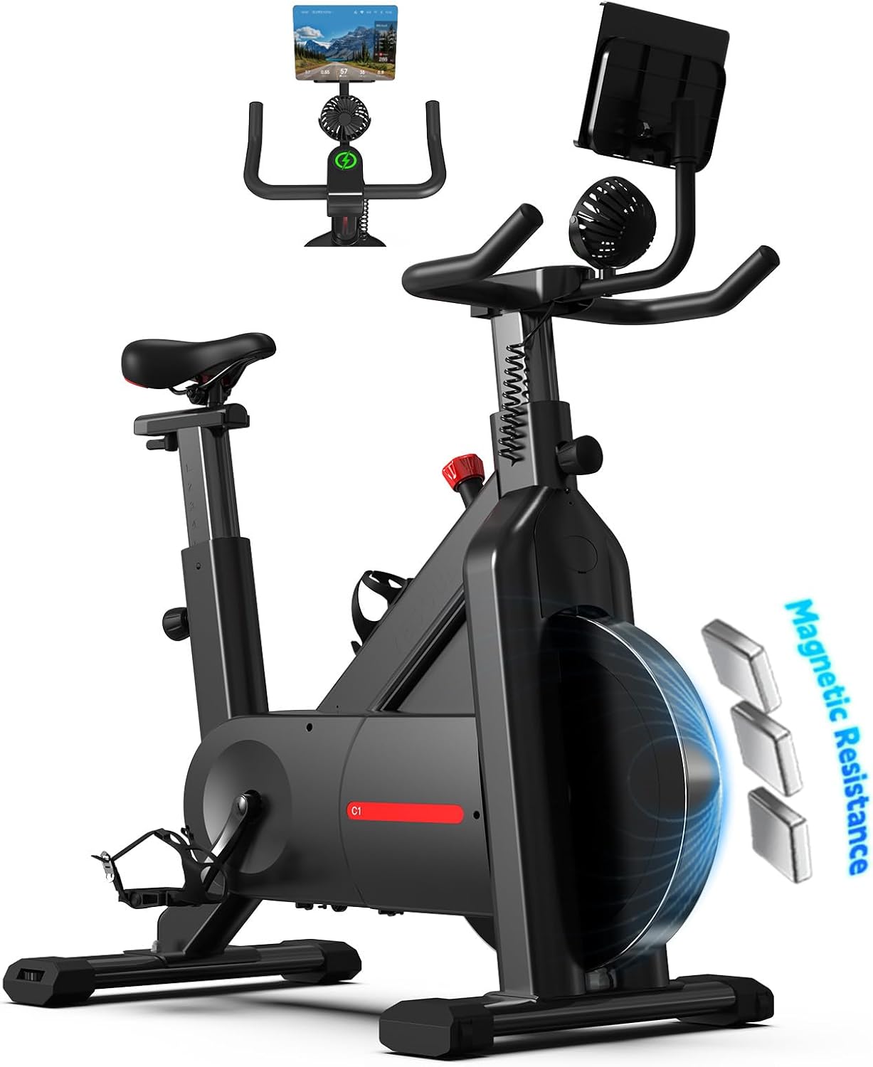 Yesoul Black Exercise Bike for Home, Low Noise Indoor Cycling Bike for Home Gym Electric Stationary Bike with Tablet Mount & Comfortable Seat Cushion for Women Apartment Workout Bike for Fitness