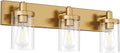 Aipsun Gold Vanity Light 3 Lights Bathroom Vanity Lighting Fixtures Over Mirror Bathroom Wall Light with Clear Glass Shade(Exclude Bulb)