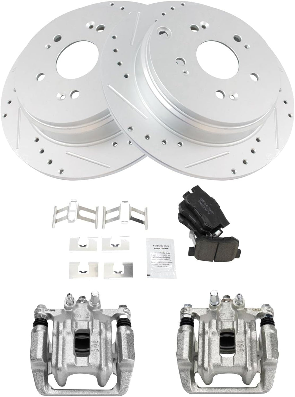 TRQ Performance Rear Brake Pad and Rotor Set Ceramic Solid Rotors Calipers Compatible with 2007-2012 Acura RDX