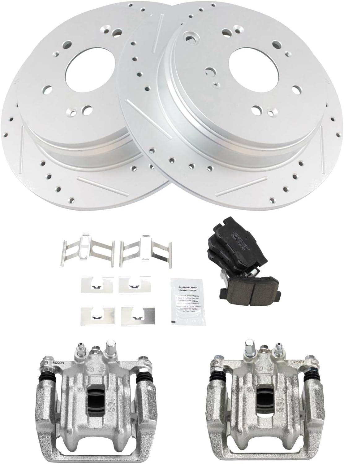 TRQ Performance Rear Brake Pad and Rotor Set Ceramic Solid Rotors Calipers Compatible with 2007-2012 Acura RDX