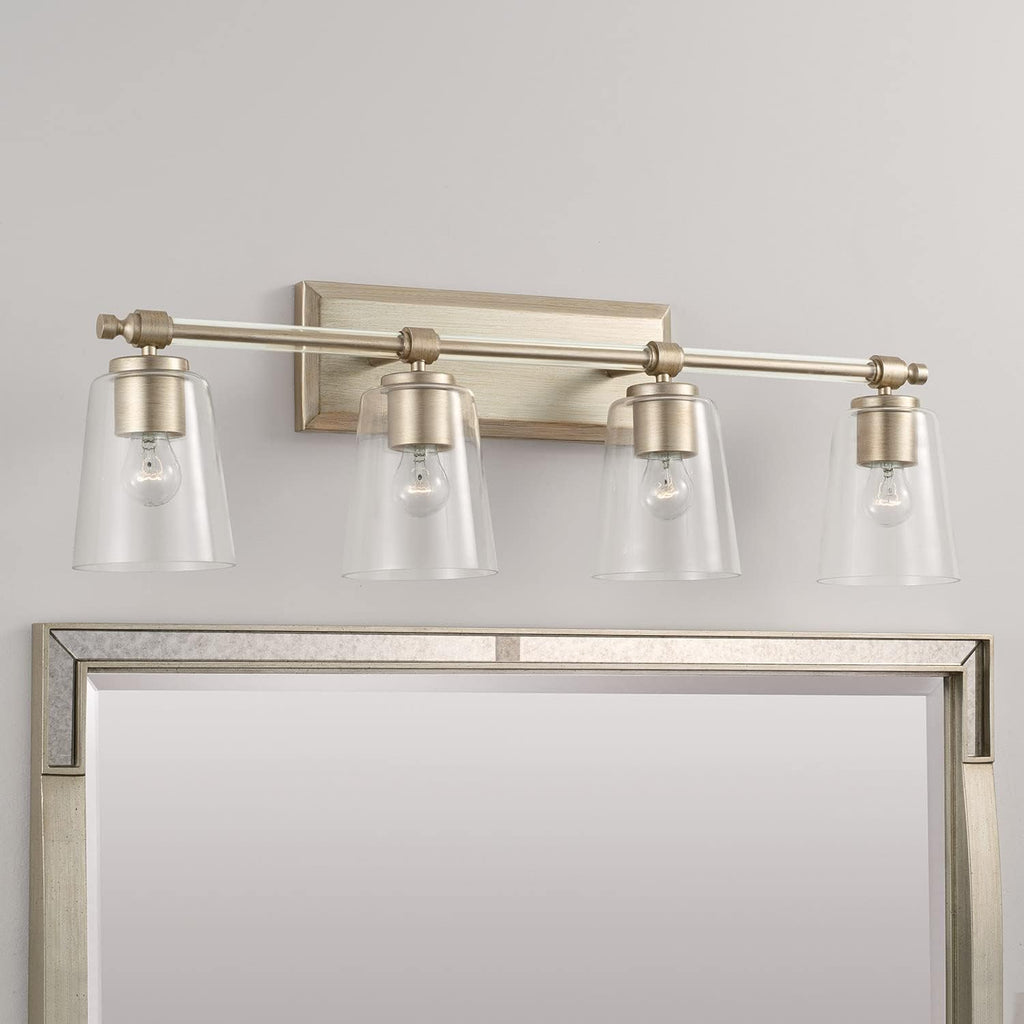 Capital Lighting 144841BS-523 Breigh Modern Clear Glass Cylinder Vanity Lights for Bathroom, 4-Light 400 Total Watts, 10' H x 32' W, Brushed Champagne