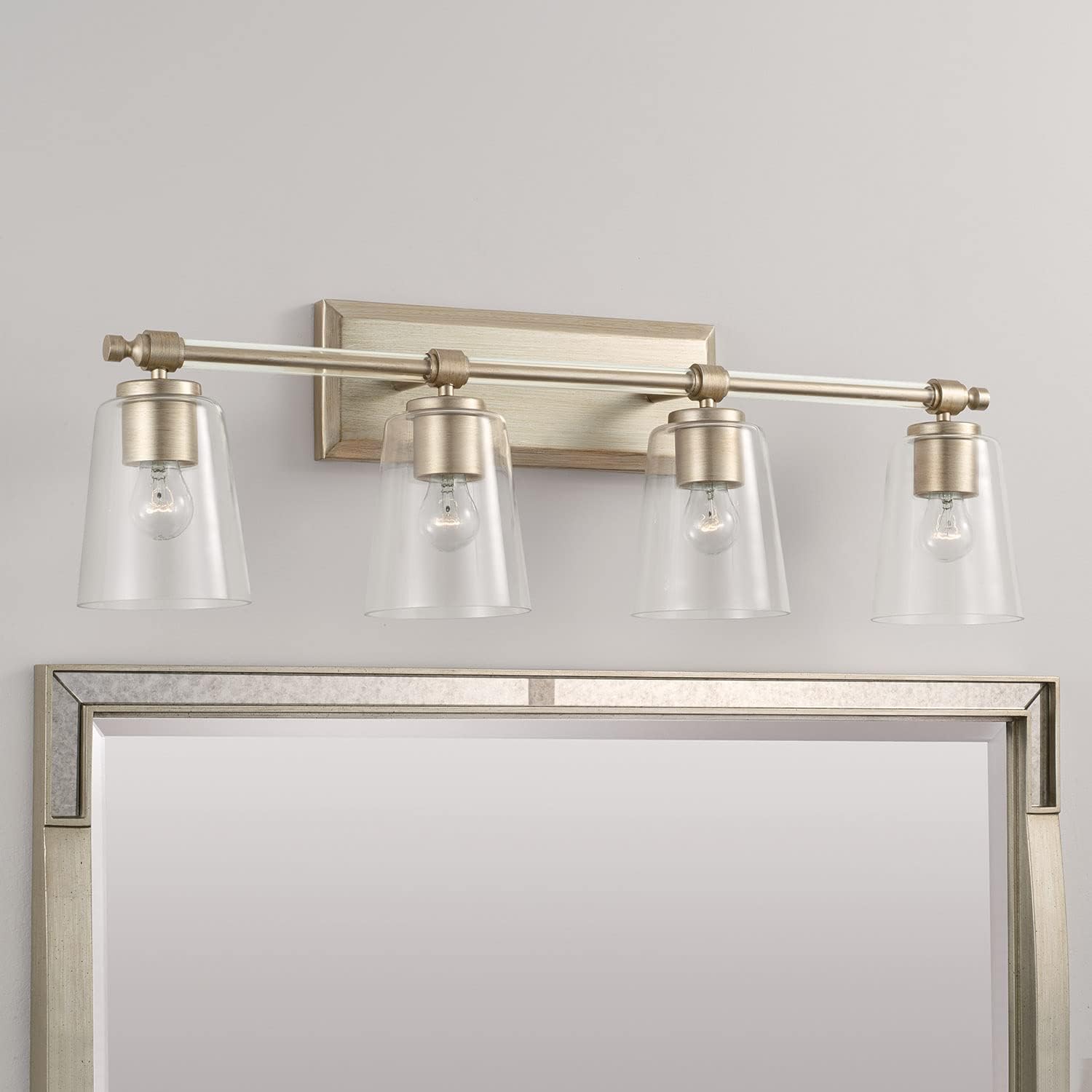 Capital Lighting 144841BS-523 Breigh Modern Clear Glass Cylinder Vanity Lights for Bathroom, 4-Light 400 Total Watts, 10' H x 32' W, Brushed Champagne