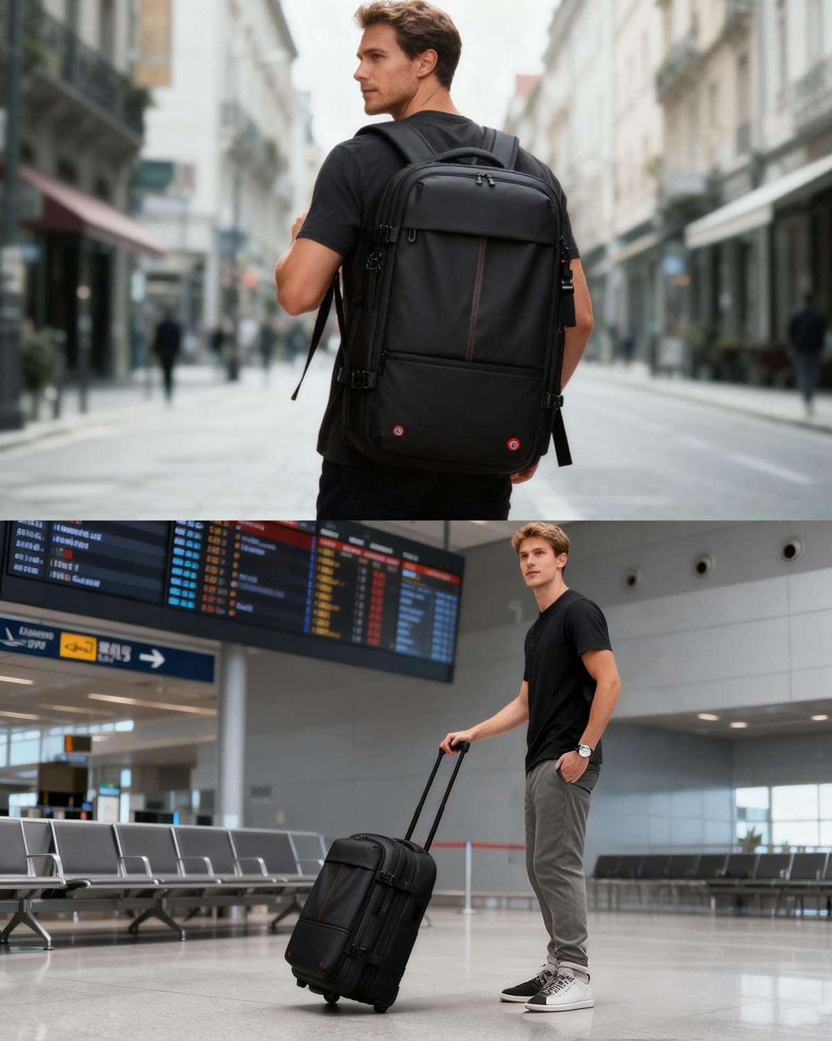 Vacuum Rolling Backpack with Integrated Pump, 60L Vacuum Backpack for Travel with Wheels, TSA Lock and Charging Port, Vacuum Compression Expandable Backpack for 17.3'' Laptop, Business & Long Trips