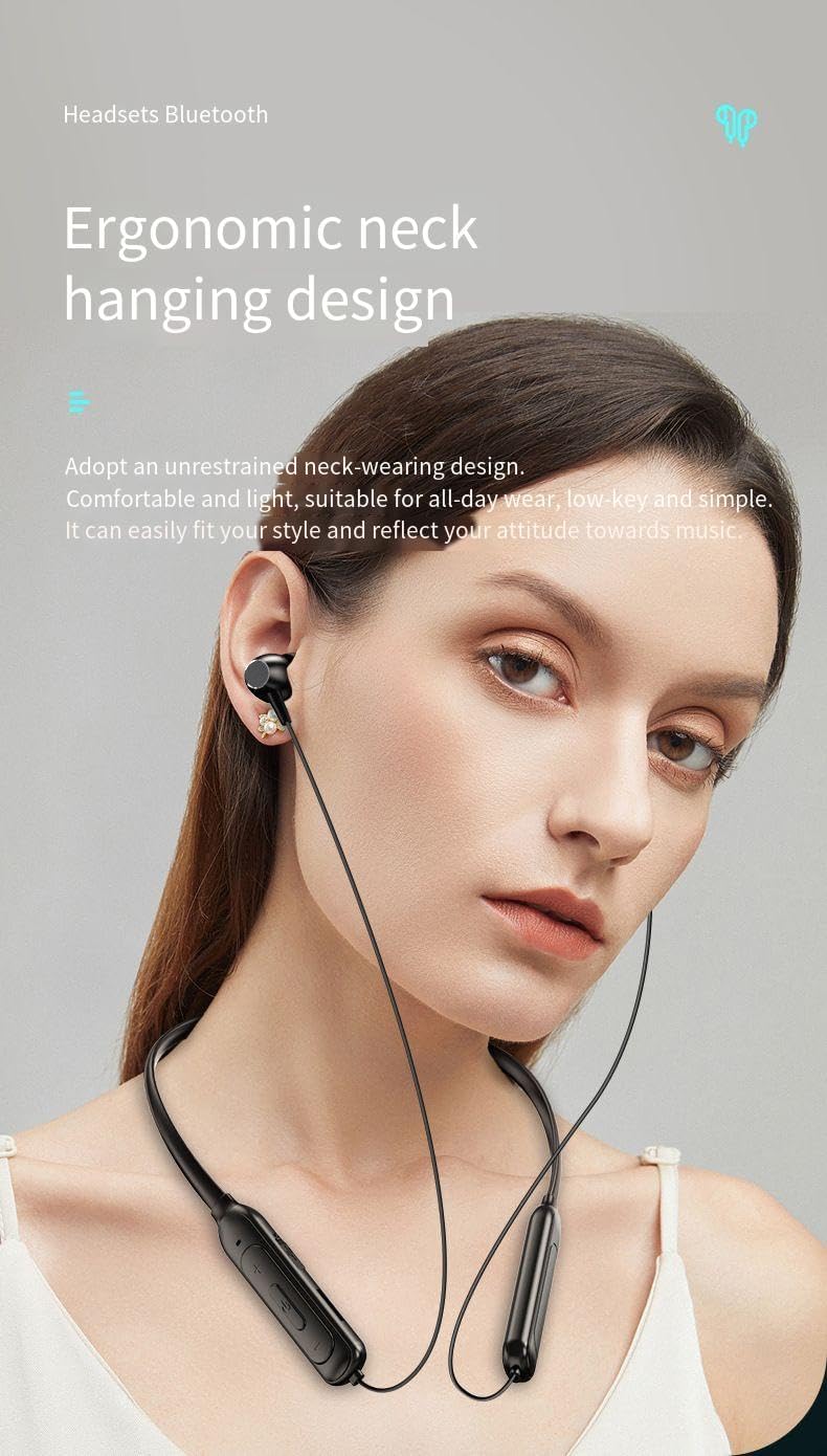 Neckband Bluetooth Headphones Sports Earphones Wireless Bluetooth V5.3 Earbuds Neckband Earphone,Active Noise Cancellation & ENC Call Noise Cancellation,IPX5 Waterproof Sweatproof Fit Exercise,Red