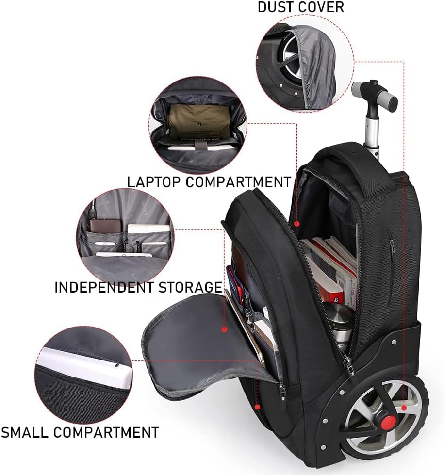 WMHYLYH 22 Inch Rolling Backpack, Waterproof Backpack with Wheels for Business and Travel Commuter, Carry on Laptop Backpack for Women and Men Adult (black)