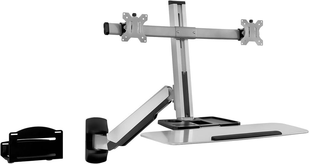 Mount-It! Dual Monitor Wall Mount Workstation with Keyboard Tray & CPU Holder, Sit-Stand Gas Spring Computer Station, Fits Two 27' Displays, 17.6 lbs Each, VESA 75x75 100x100