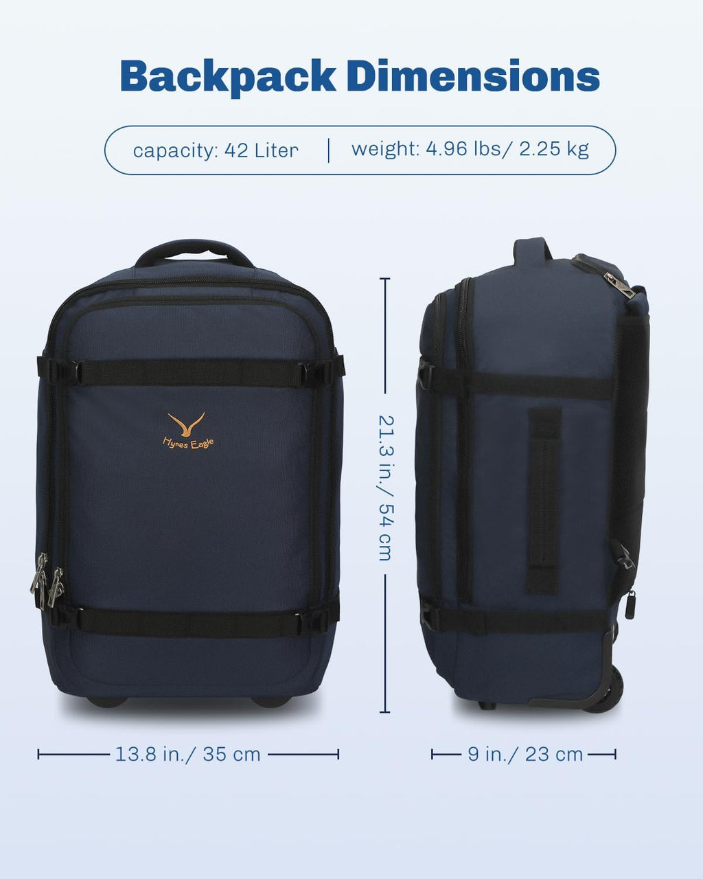 Hynes Eagle Rolling Backpack 42L Backpack with Wheels Airline Approved Carry on Luggage Laptop Travel Suitcase Bag for Women Men Dark Blue