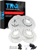 TRQ Performance Front and Rear Brake Pad and Rotor Set Semi Metallic Coated Drilled Slotted Vented Solid Compatible with 2002-2004 Audi A4 A4 Quattro