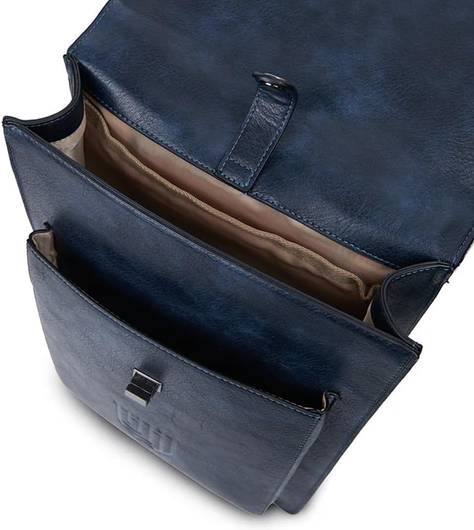 Islander Carloway Backpack for Men & Women, With Laptop Sleeve, Harris Tweed Vegan Leather (Navy Over-Check)