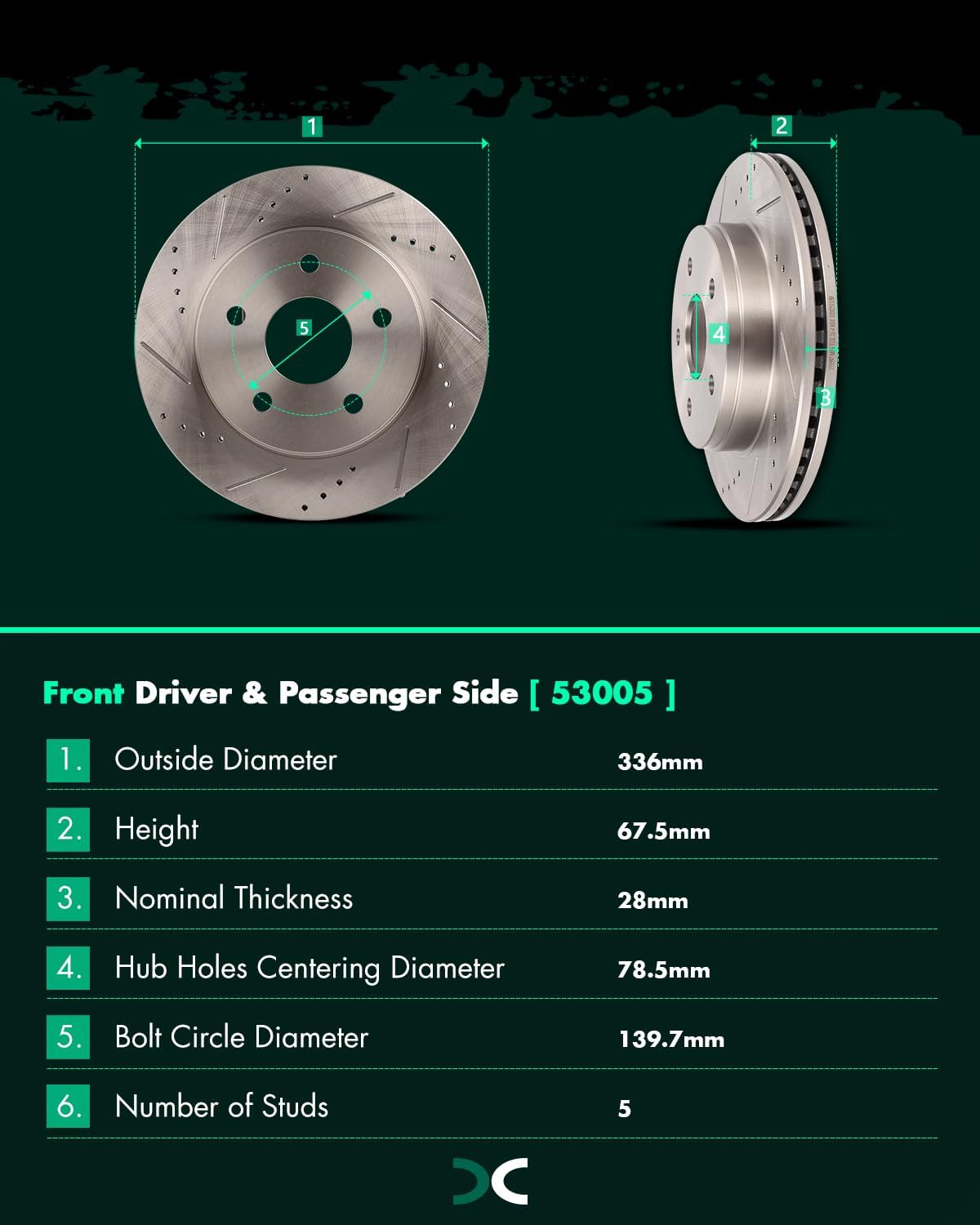 SCITOO Disc Brake Pads and Rotors Front 13.23' Rotors Replacement For Dodge For Durango 2004-2006,For Dodge For Ram 1500 2002-2005, 5/Lugs Vented Brake Kits