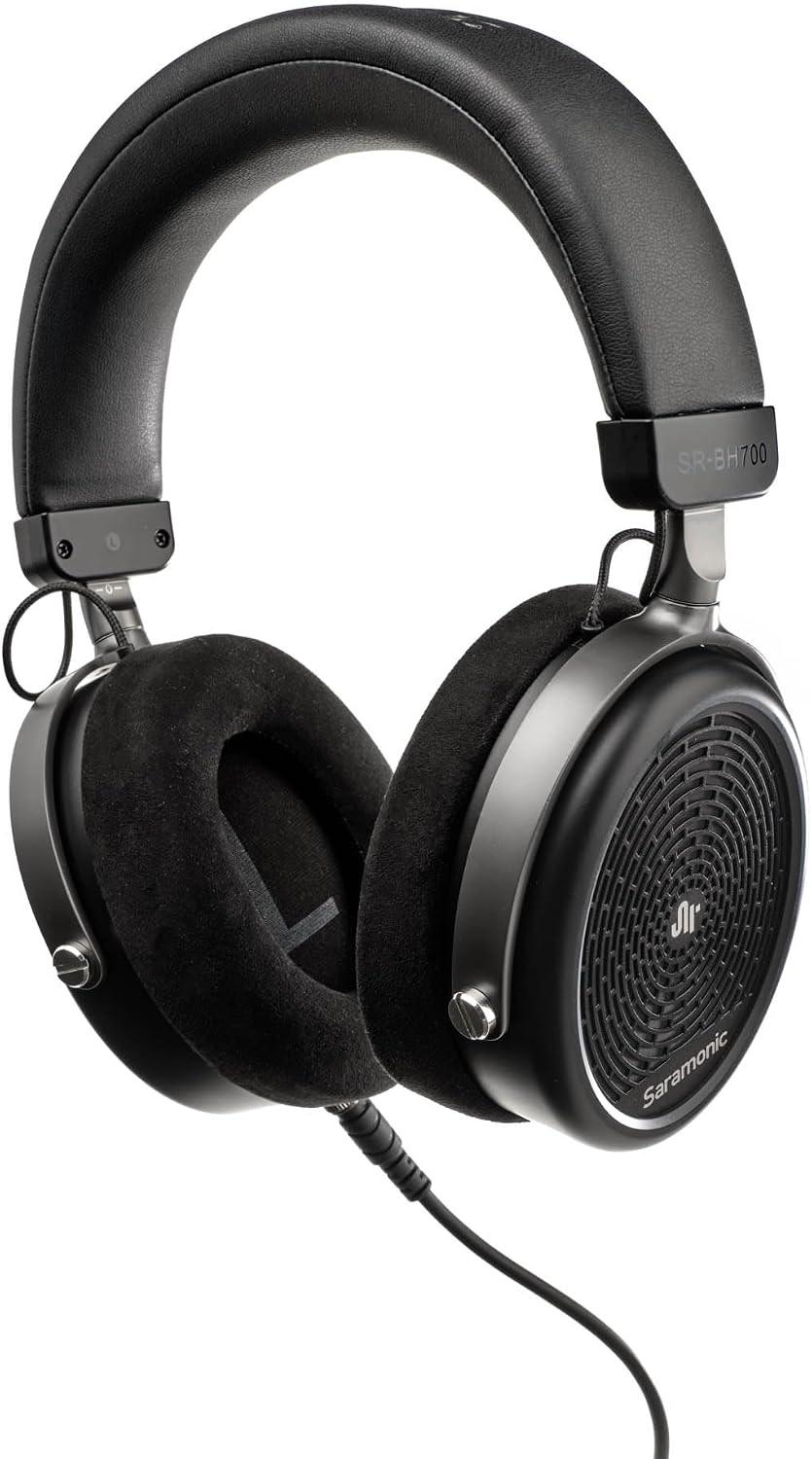 Saramonic Professional Wired Studio Headphones with Coiled Cable, Flexible Straight Cable, Velvet Earpads, Leather Earpads, 1/4' Adapter, & Carry Pouch