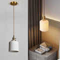 Modern White Opal Glass Pendant Light, Nordic Vintage Adjustable Hanging Lamp with Brushed Brass Finish, Ceiling Fixture for Kitchen Island Bathroom Bedroom Dining Room(5.5')