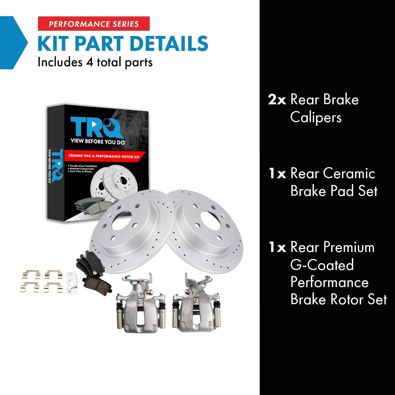 TRQ Performance Rear Brake Pad and Rotor Set Ceramic Solid Coated Rotors Calipers Compatible with 2012-2016 Buick LaCrosse 2012-2017 Regal 2013 Chevrolet Malibu