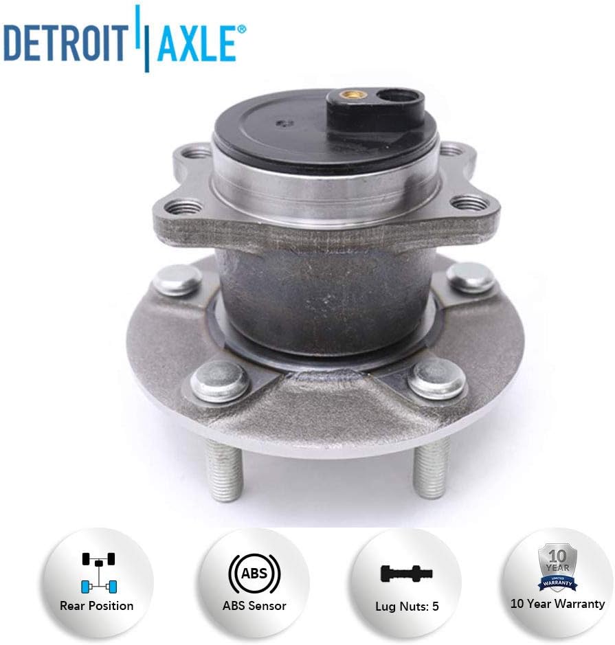 Detroit Axle - Rear Brake Kit for Chrysler 200 Sebring Dodge Avenger Caliber Jeep Compass Patriot, 11.89'' inch Disc Brake Rotors Ceramic Brake Pads Wheel Bearing and Hubs Replacement