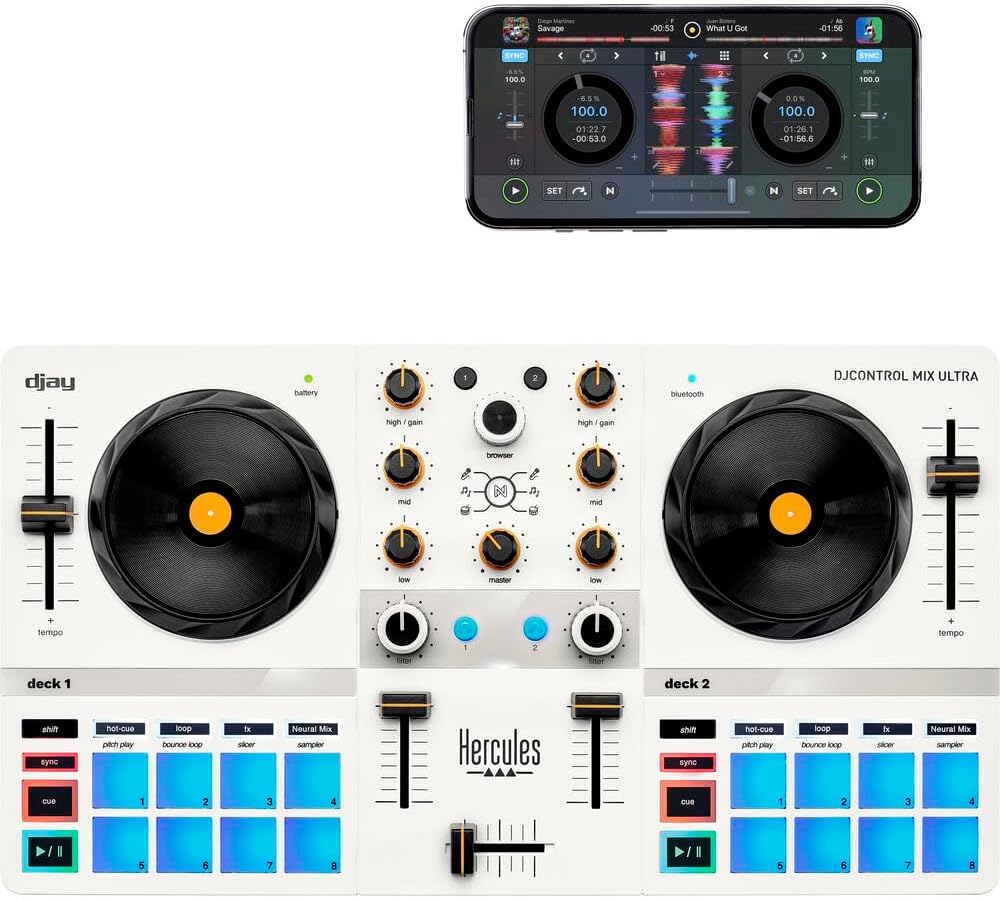 Hercules DJControl Mix Ultra DJ Controller with Protective Cover Bundle with Hercules HDP DJ45 Closed-Back, Over-Ear DJ Headphones