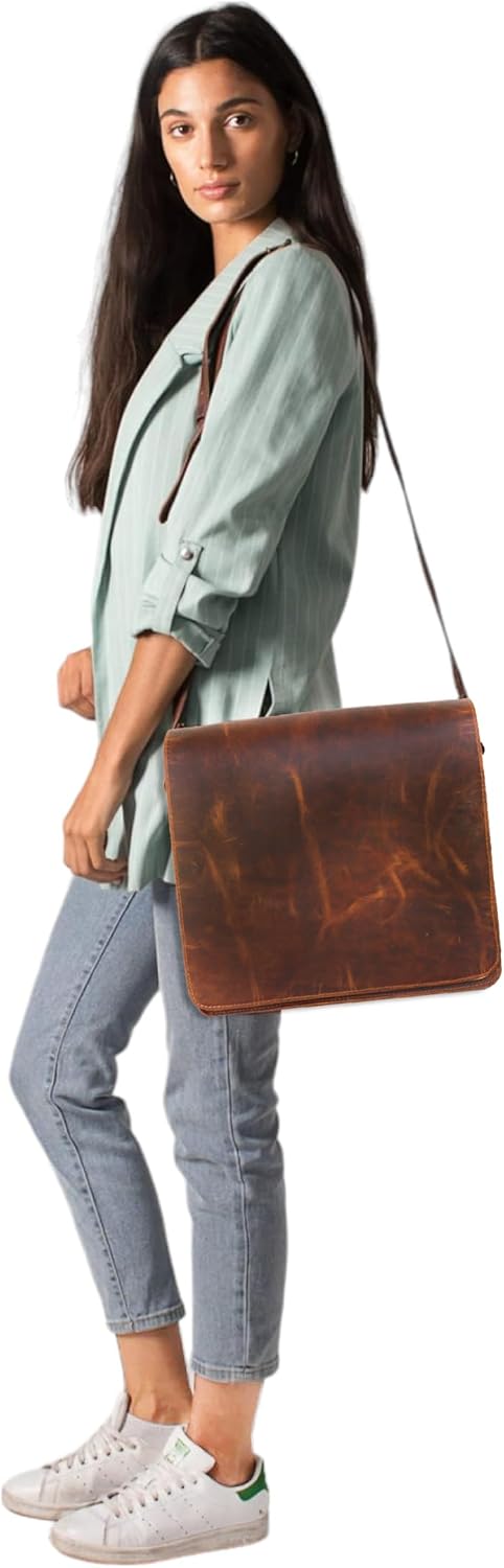 13' leather messenger bag laptop case office briefcase gift for men computer distressed shoulder bag