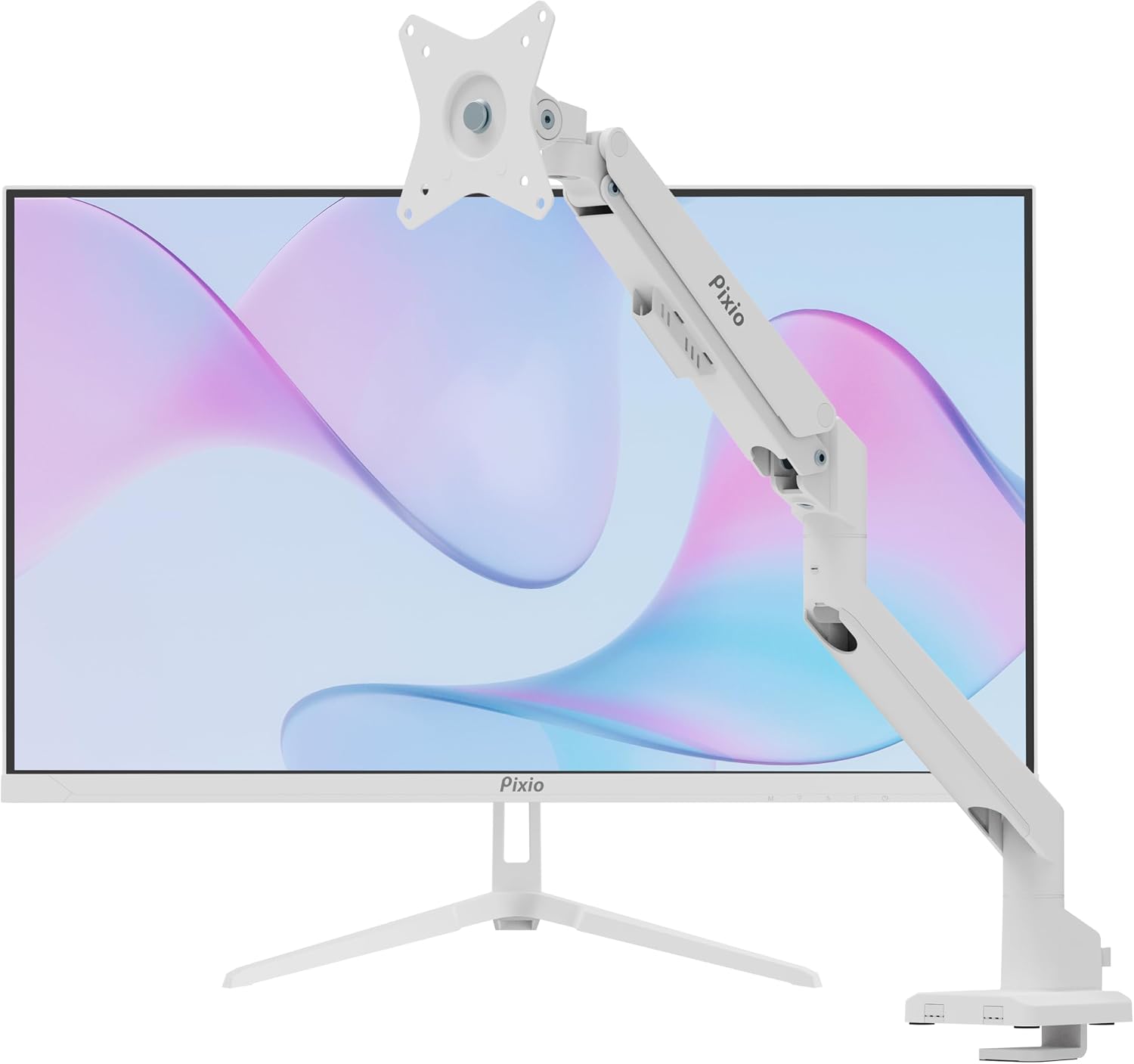 Pixio PX278 Wave White 27 inch 180Hz Refresh Rate FHD 1440p Resolution Fast IPS Panel 1ms GTG Response Time Gaming Monitor and PS1S Wave White Single Monitor Arm - Fits up to 32 inches and 19.8lbs