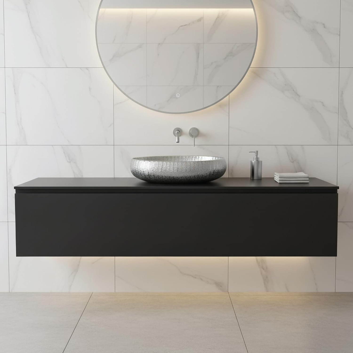 Fine Fixtures 23' x 15' Luxury Silver Vessel Bathroom Sink - Oval Ceramic Sink Bowl, Elegant Countertop Wash Basin, Perfect Sink for Vanity Top Installation