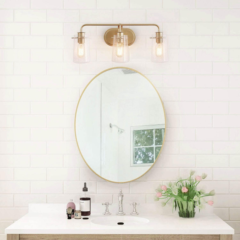KSANA Gold Bathroom Light Fixtures, Modern Vanity Lights for Bathroom, 3-Light Bathroom Lights Over Mirror with Seeded Glass Shade and Soft Gold Finish, 22.5'' L x 5.5' W x 9'' H
