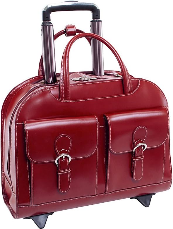 McKlein DAVIS, Top Grain Cowhide Leather, 15' Horizontal Wheeled Ladies' Laptop/Computer & Tablet Business Briefcase/Rolling Overnight Travel Bag, Removable trolley case