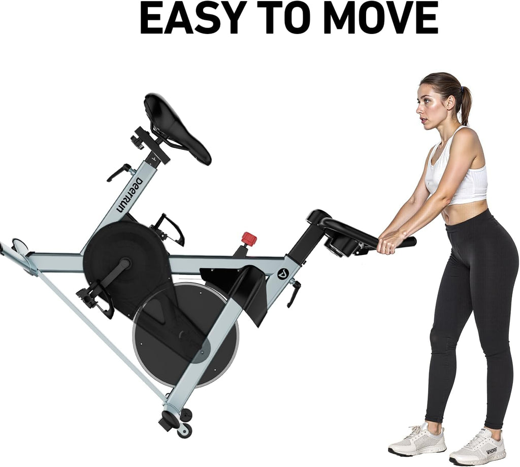 DeerRun Exercise Bike, Indoor Cycling Bike with Adjustable Magnetic Resistance, Low-Noise Belt Drive Stationary Bike for Home Cardio, 300 lb Capacity, Device Mount & LCD Monitor