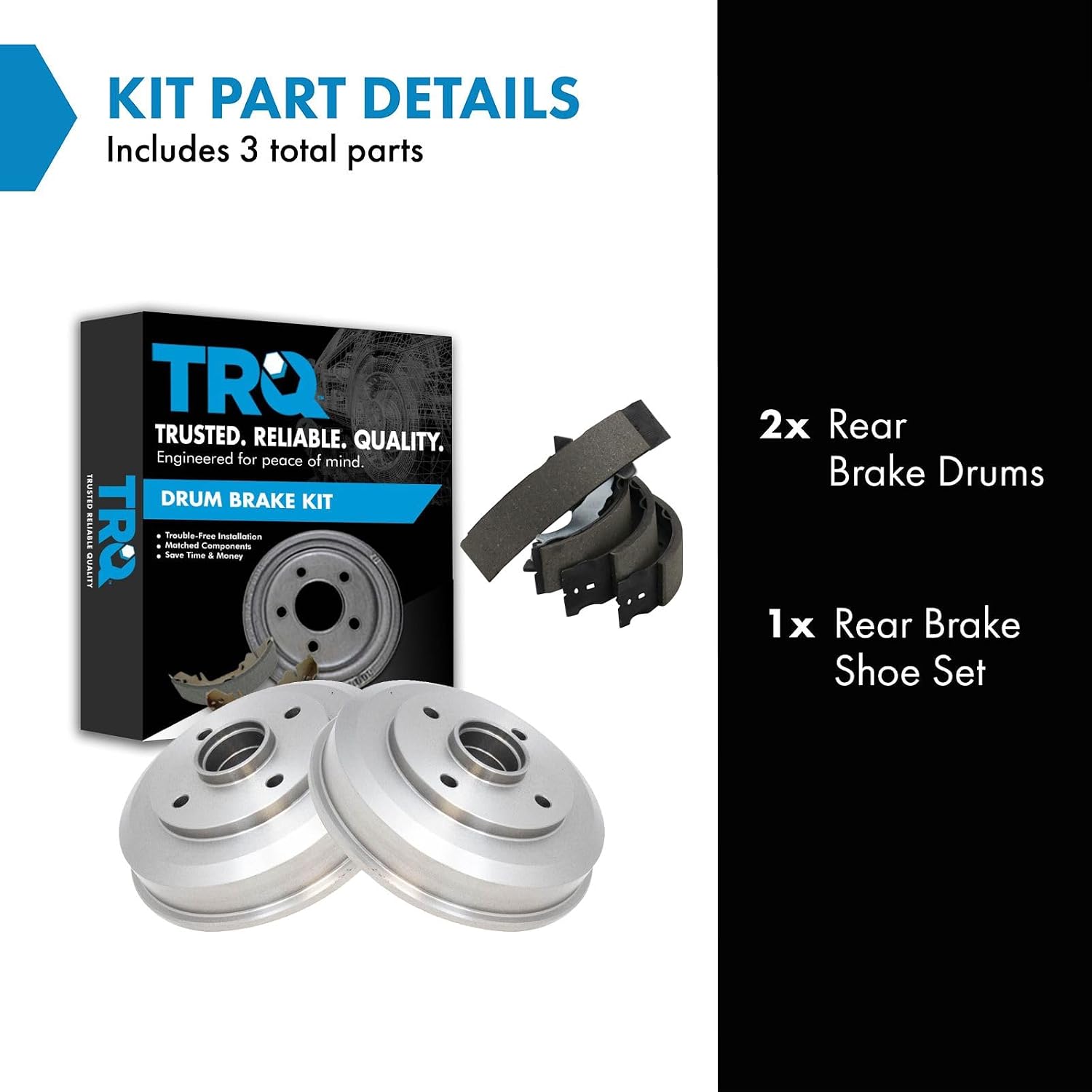 TRQ Rear Brake Shoe & Drum Kit for 2000-2008 Ford Focus